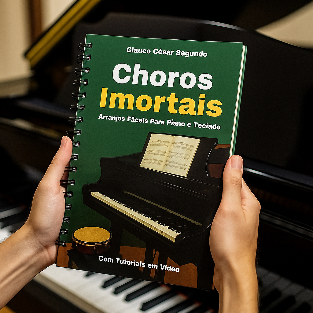 Livro Choros Imortais apoiado sobre o piano